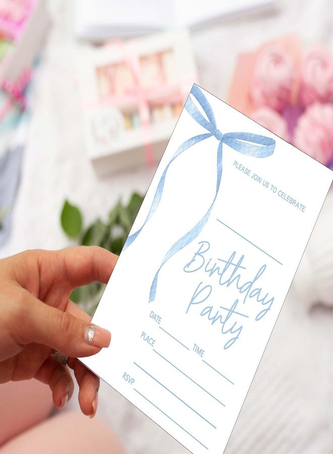 SIXEIGHT Blue Bow Birthday Invitations Blue Ribbon Bow Birthday Party Invitations 20 Party Invitations with Envelopes for Girls Boys Birthday Party Favor & Decoration (4"x6")-A07 - Image 3